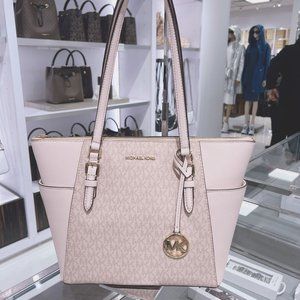 NWT Michael Kors Charlotte Top Zip Tote MK Signature Shoulder Bag Ballet